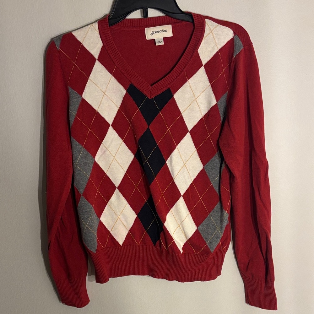 St. John's Bay Red Argyle V-Neck Sweater